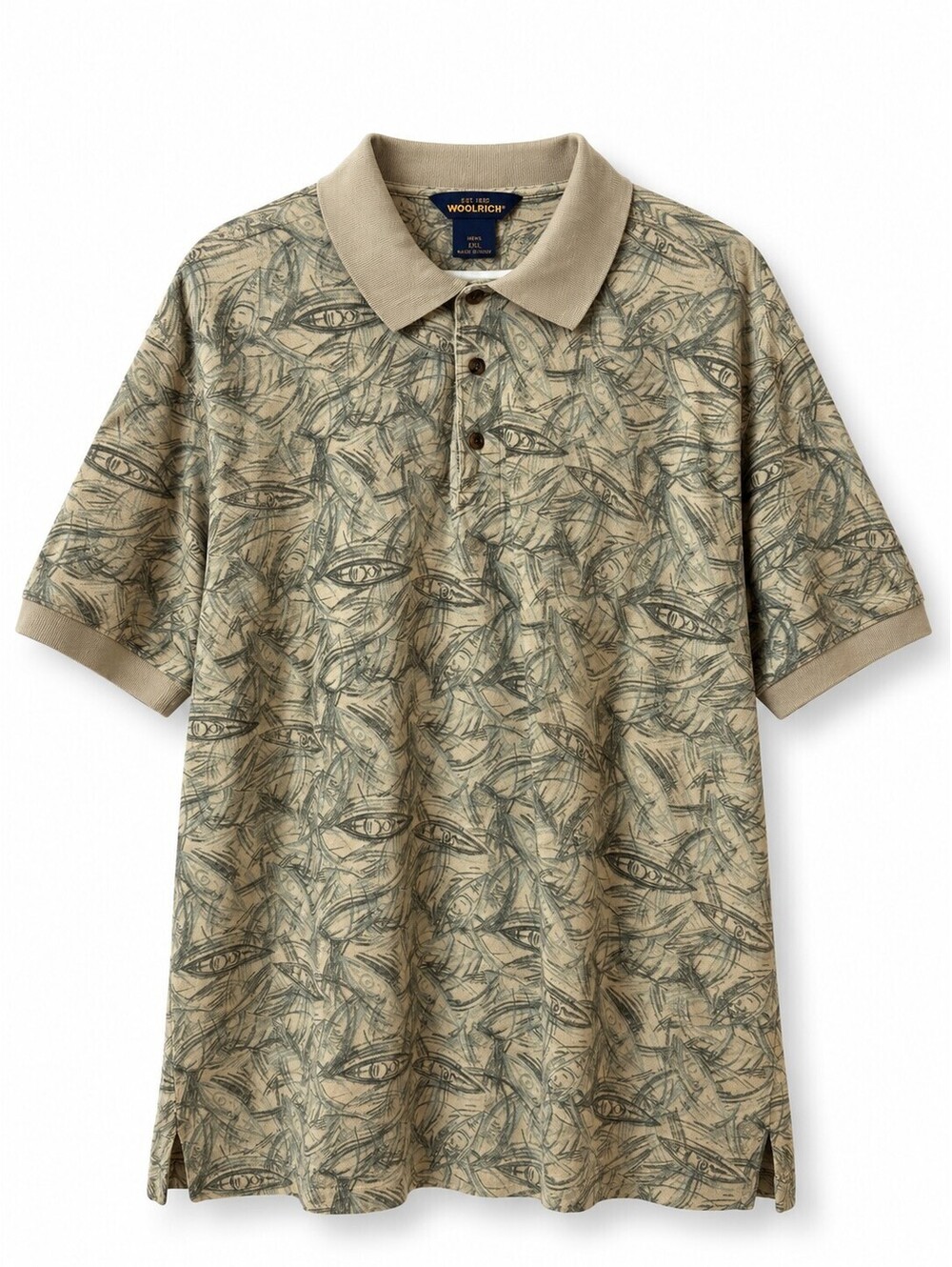 Woolrich XXL All Over Fish Print Fly Fishing Polo Shirt Made in Turkey